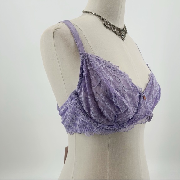 NWT Savage x Fenty Lavender Purple Lace Overlay Underwire Unlined Bra Size 38C - Picture 4 of 14